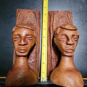 Haitian art carved wood bookends.